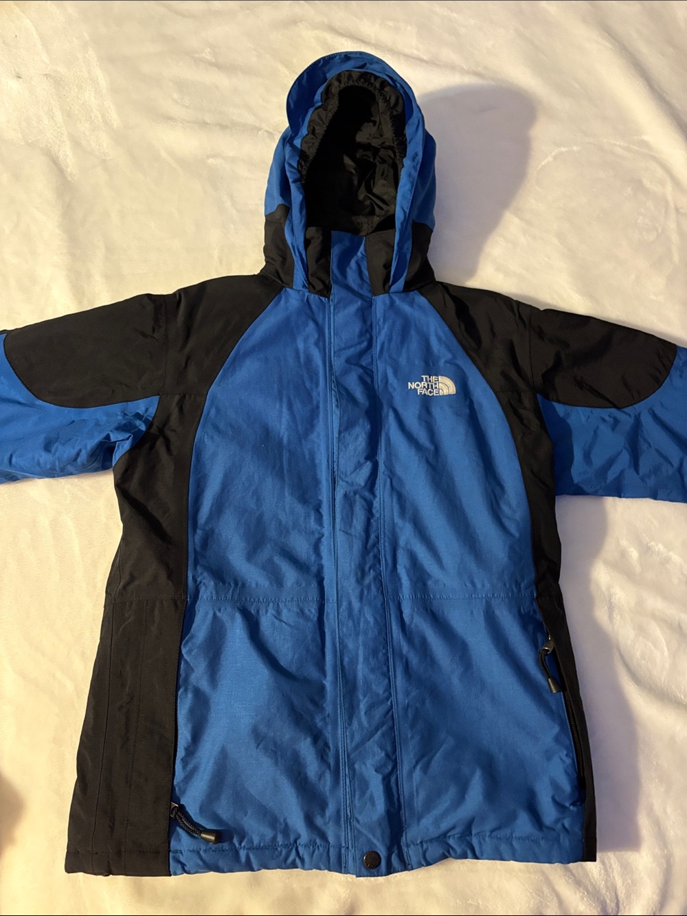 The North Face Kids Blue and Black Hooded Puffer Jacket
